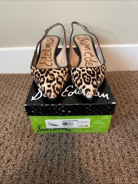 Sam Edelman Leopard Print Pointed Slingback Flats - Brown/Tan